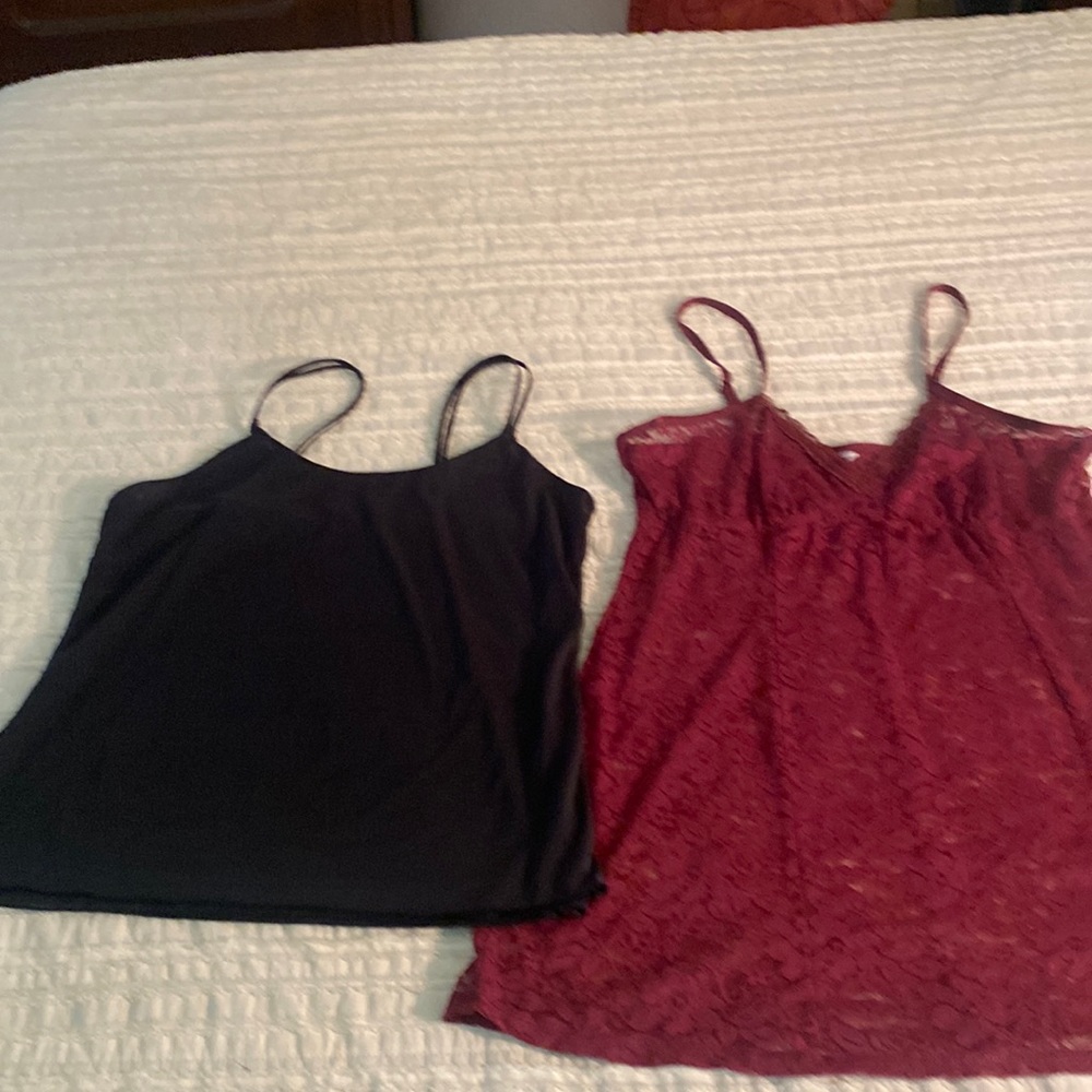 Lacy slip nightgown and black silky camisole